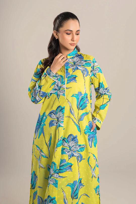 Maria.B - 2 Pc Printed Brochia Suit - Size - Large - Neon Green