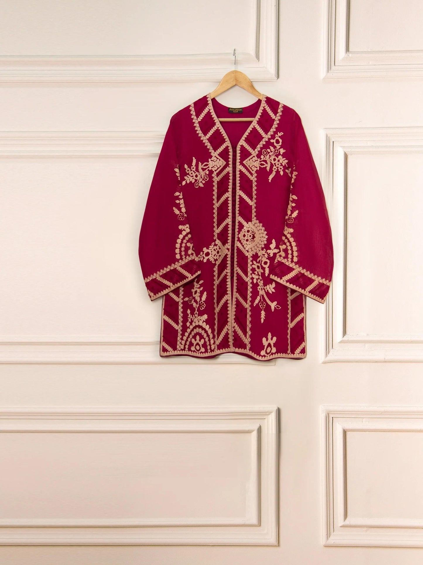 Aghanoor 3 Piece Pure Cotton Net Embroidered Suit (Size Large, Medium) - Maroon