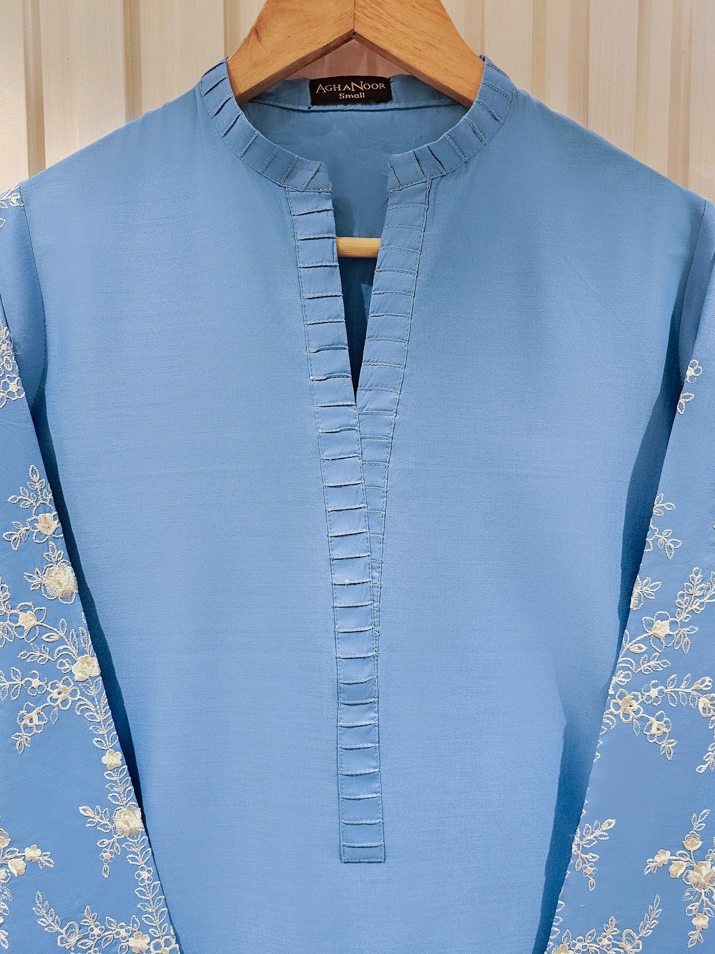 Aghanoor 2 piece - Pure Embroidered Lawn Suit - Size (Large, Medium) - Sky Blue
