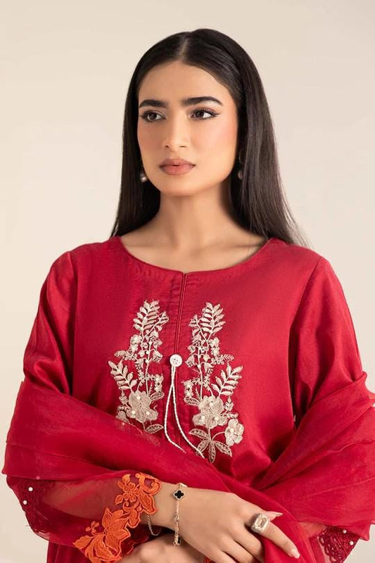 Maria.B - 3 Piece Farshi Shalwar Embroidered Self Jacquard Lawn Suit - (Size Large)