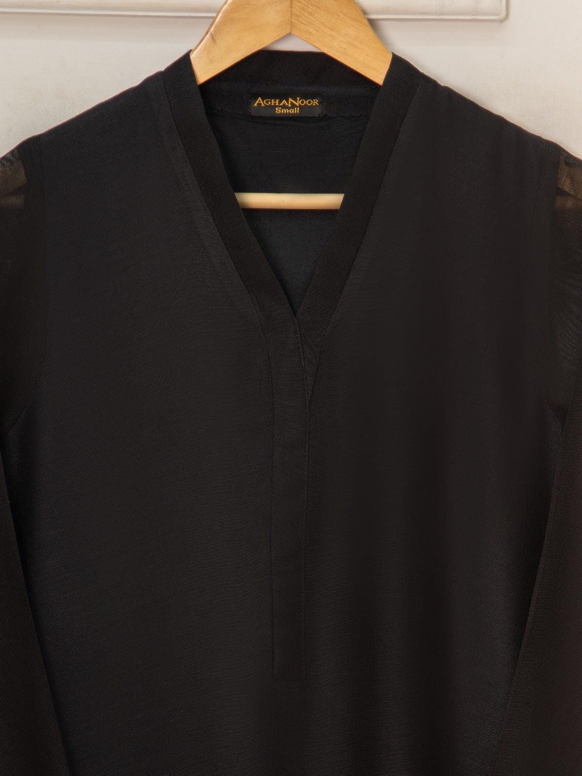 Aghanoor 3 Piece Pure Cotton Net Embroidered Suit Size - (Medium) Silk Pants Black