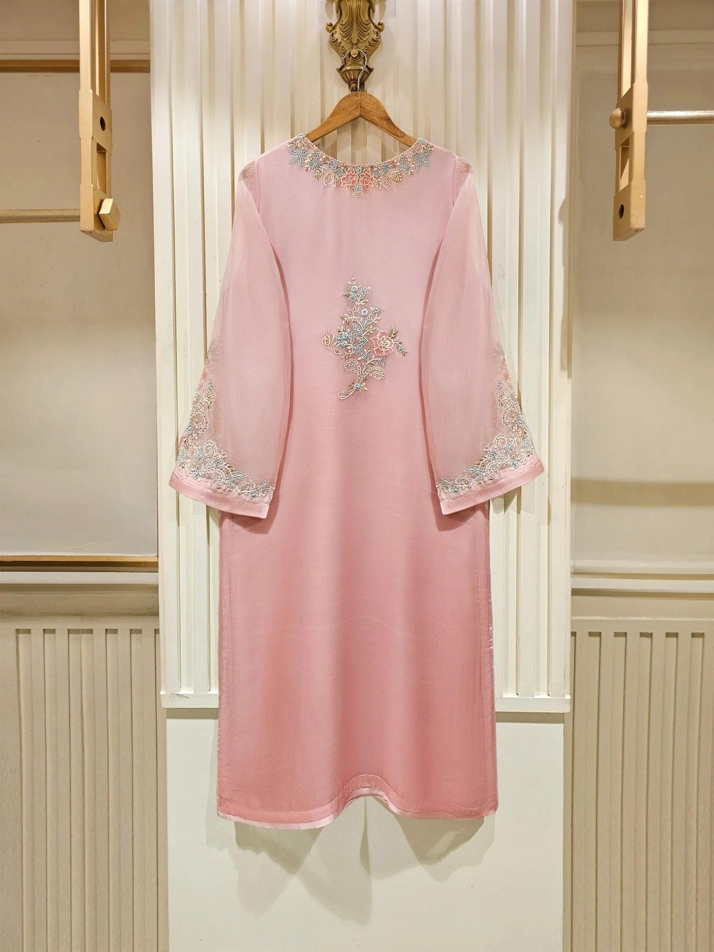 Aghanoor  2 Piece - Pure Chiffon Embroidered Suit (Size - Medium, Large, XL) - Pink