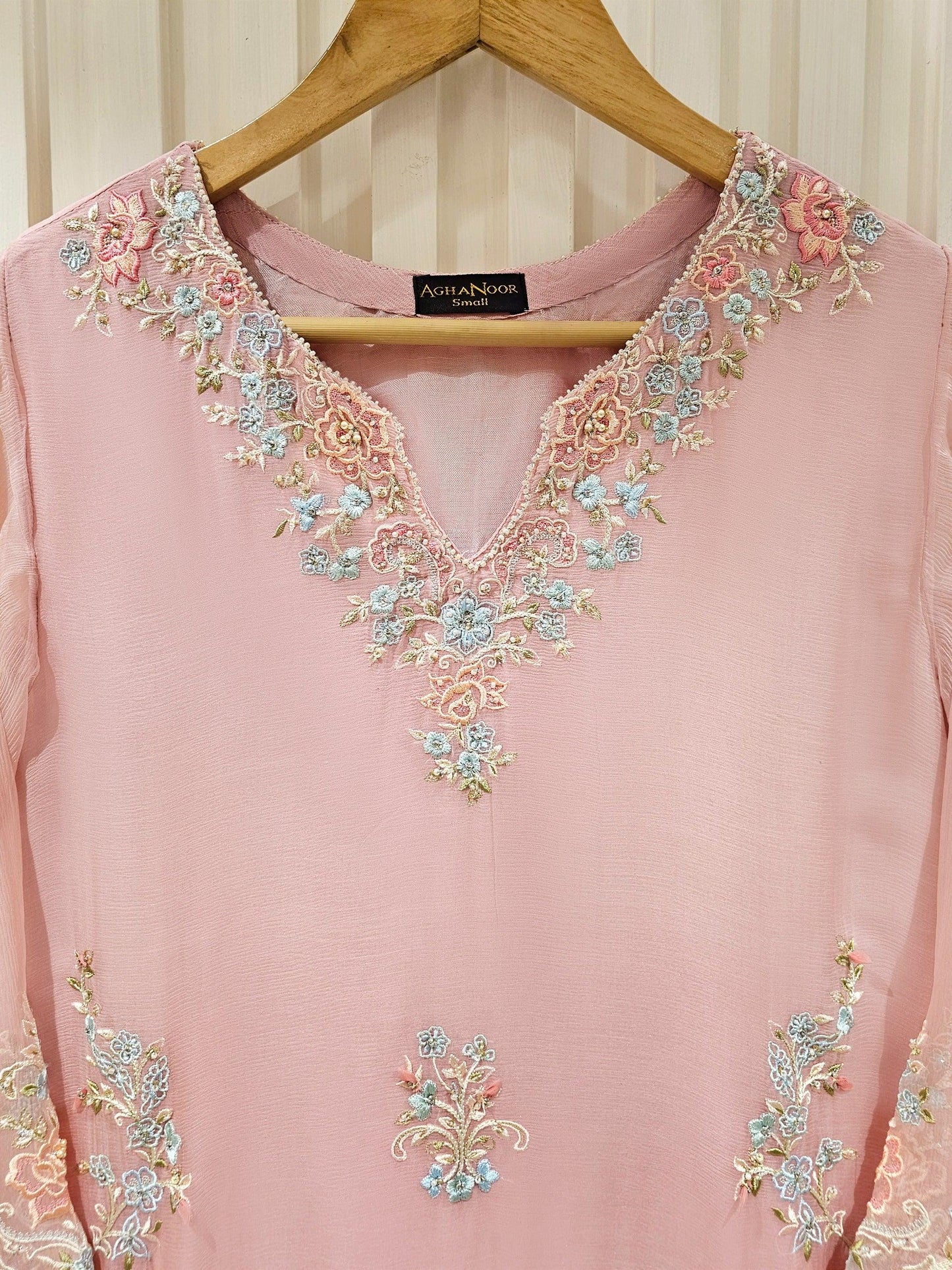 Aghanoor  2 Piece - Pure Chiffon Embroidered Suit (Size - Medium, Large, XL) - Pink