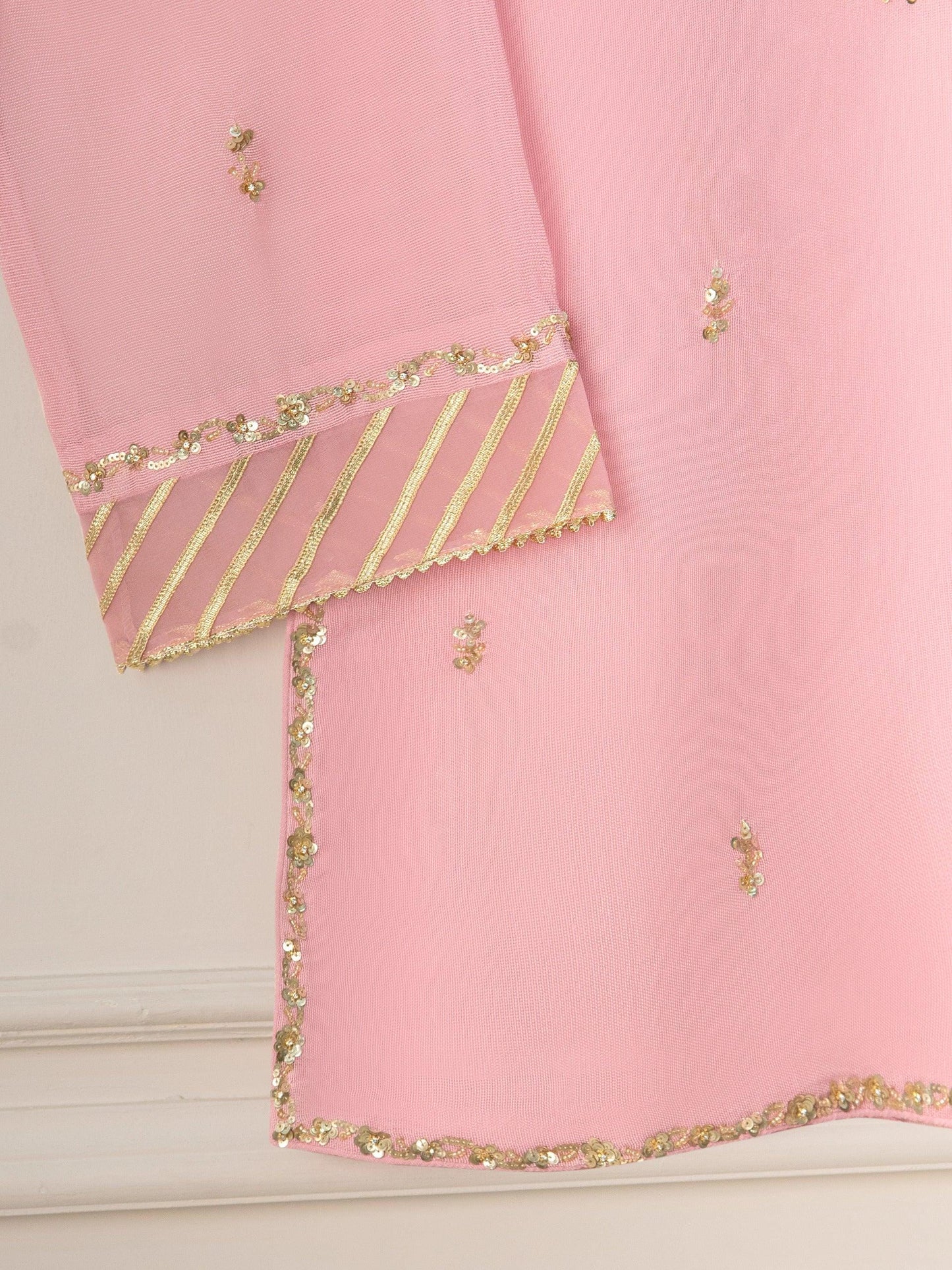 Agha Noor 3 Piece Pure Cotton Net Embroidered Suit Size (Small) - Pink