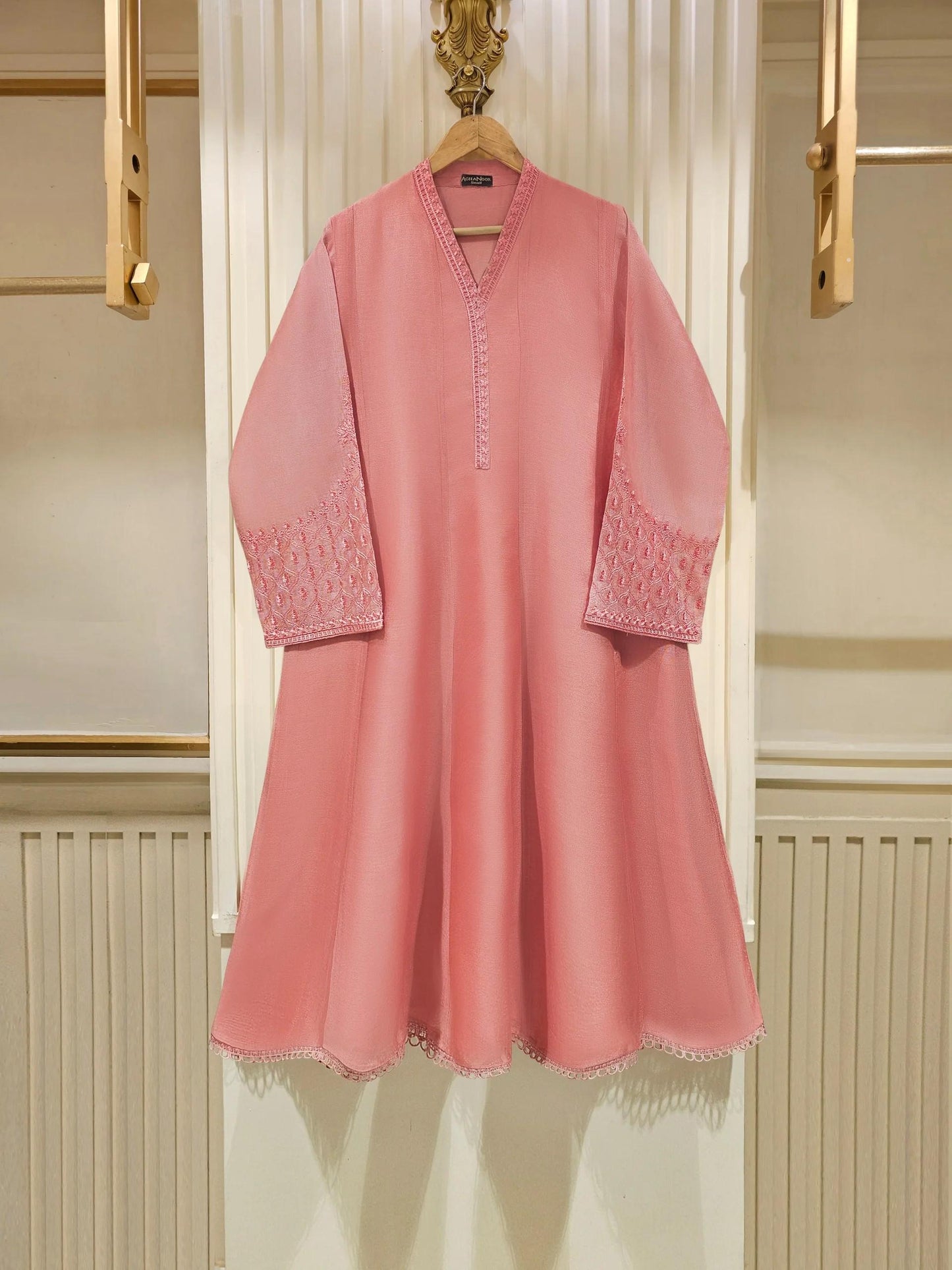 3 Piece Agha Noor Embroidered Cotton Net Suit with Printed Chiffon Dupatta
