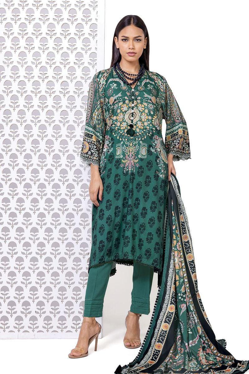 3 Piece Printed Embroidered Khaddar Suit - Size 16 - Chest Size 52"