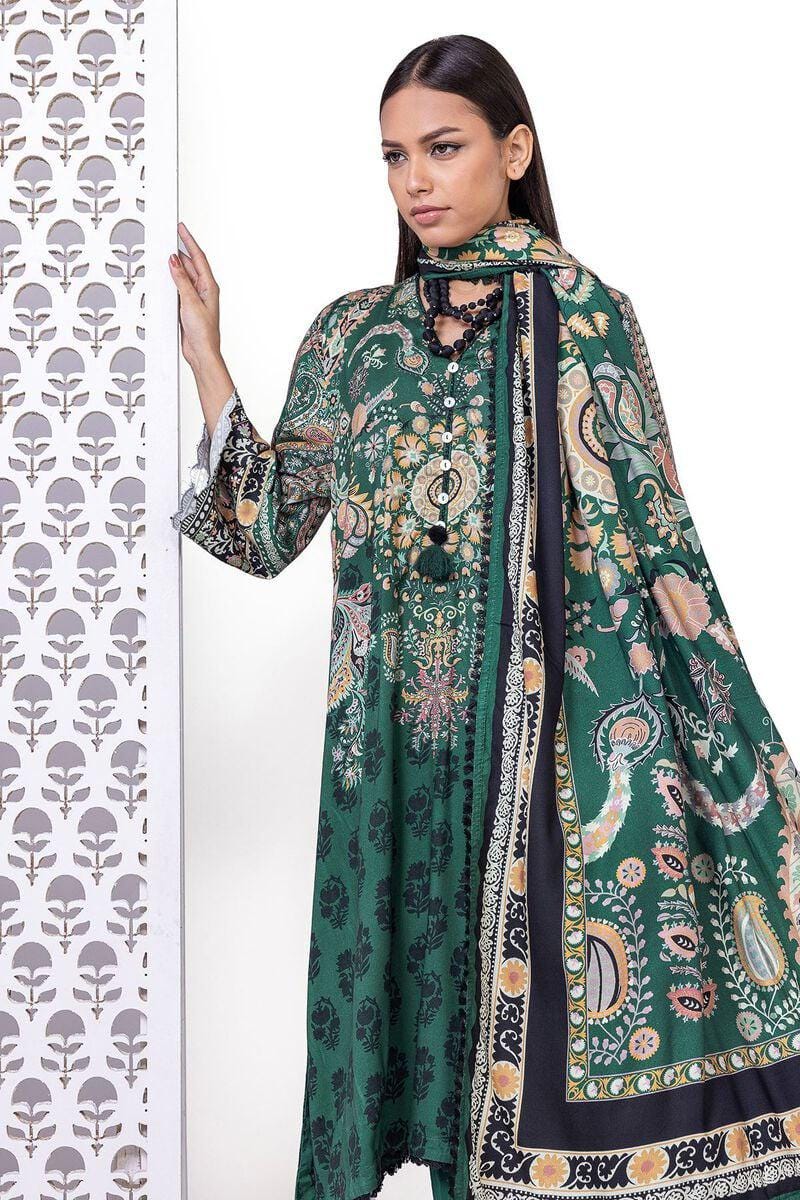 3 Piece Printed Embroidered Khaddar Suit - Size 16 - Chest Size 52"