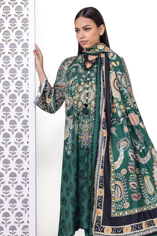 3 Piece Printed Embroidered Khaddar Suit - Size 16 - Chest Size 52"