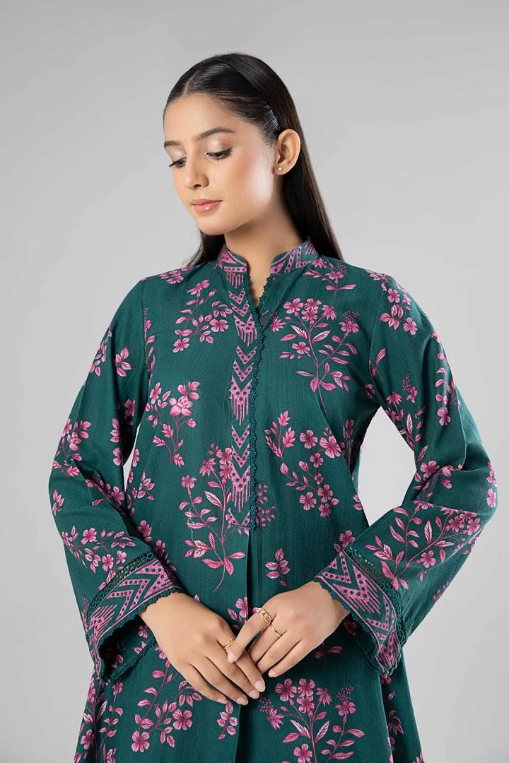 Maria.B - 2 Pc Printed Khaddar Suit  (Medium, Large) - Green