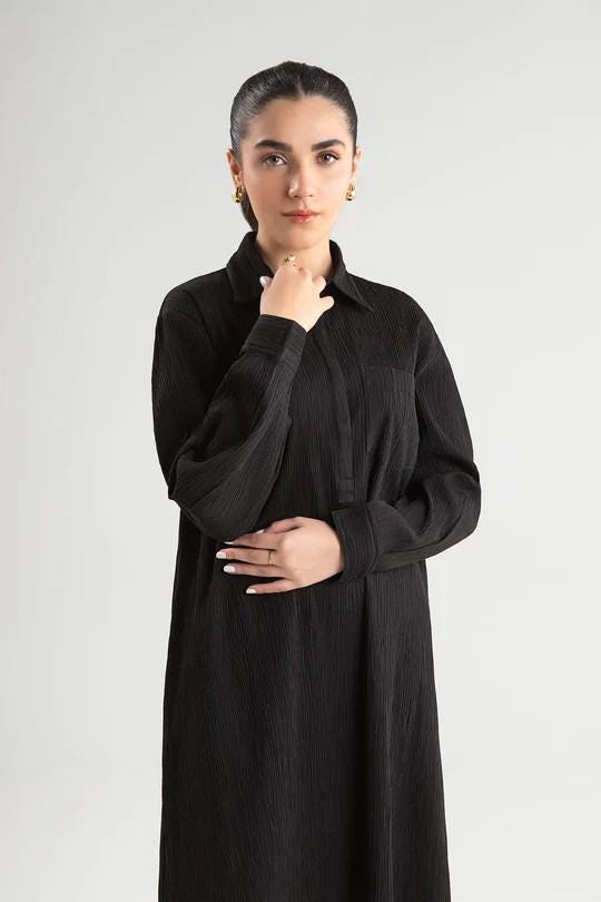 Maria.B - 2 Pc Dyed Seersucker Suit - Size - Large - Black