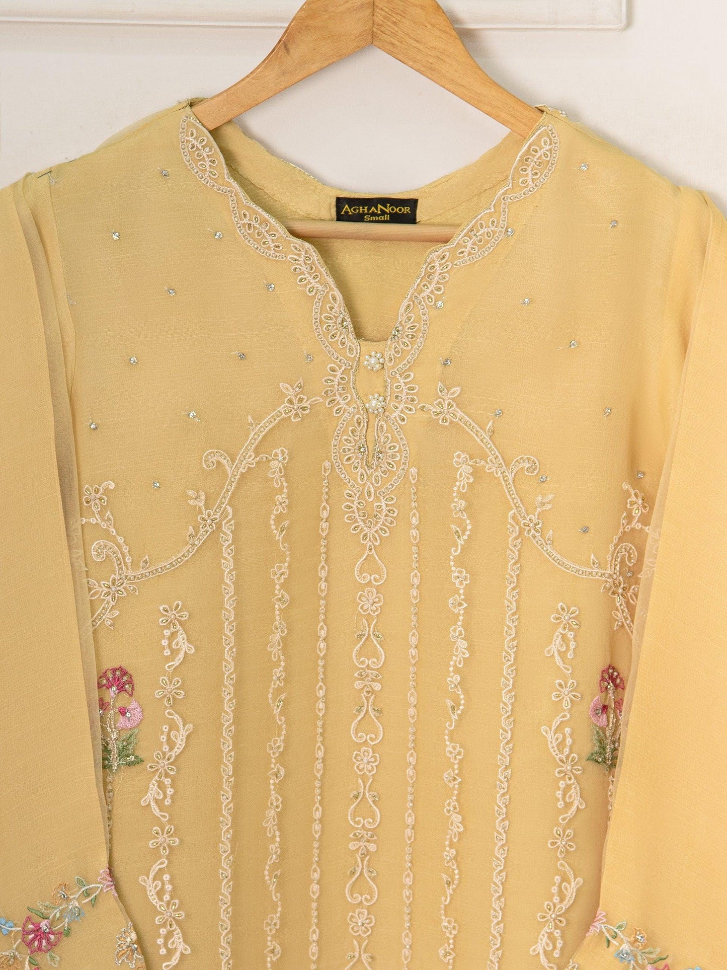 Agha Noor 3 Piece Pure Organza Embroidered Suit
