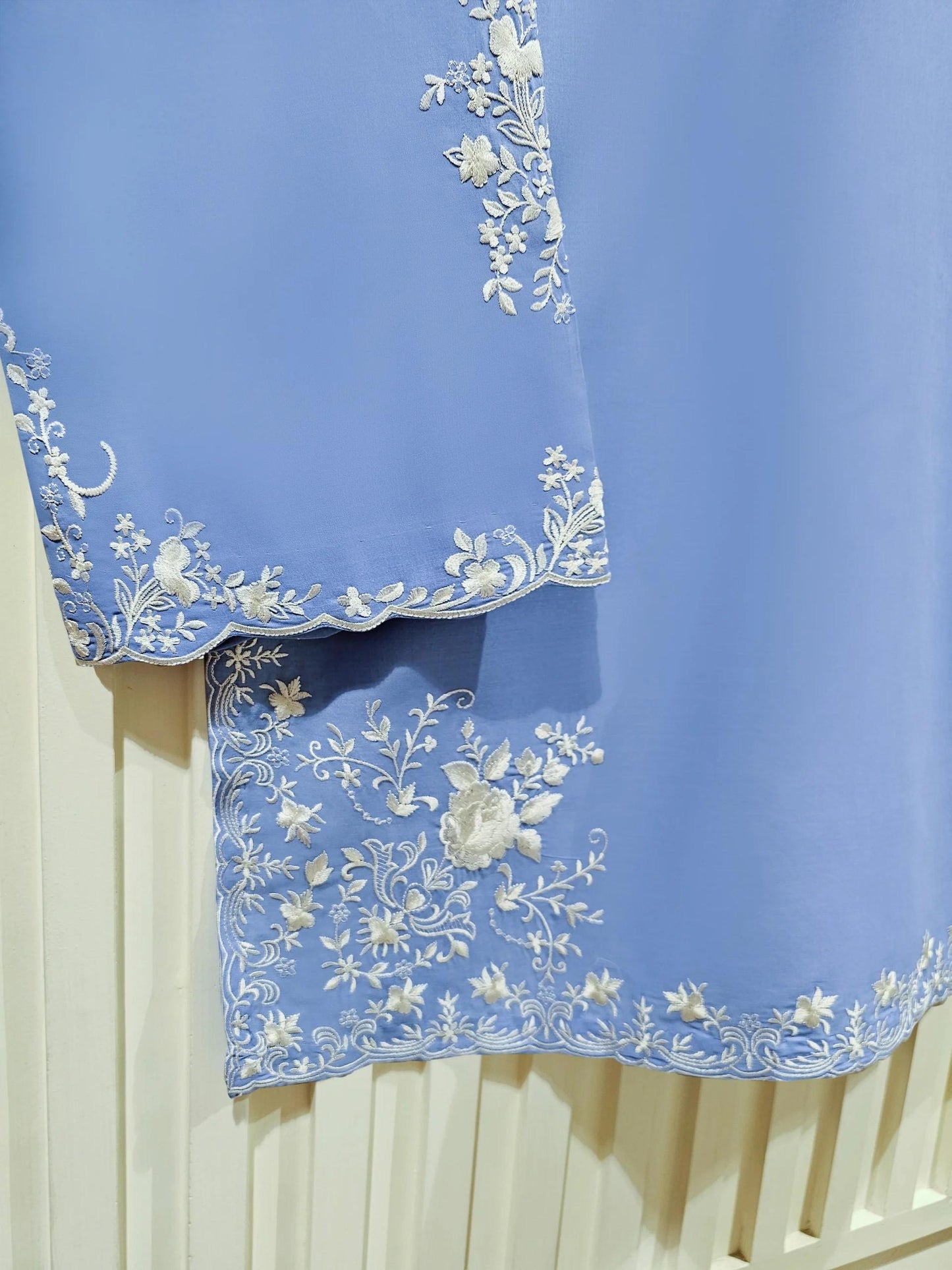 Embroidered Lawn Suit: Blue Shalwar Kameez - India Pakistan