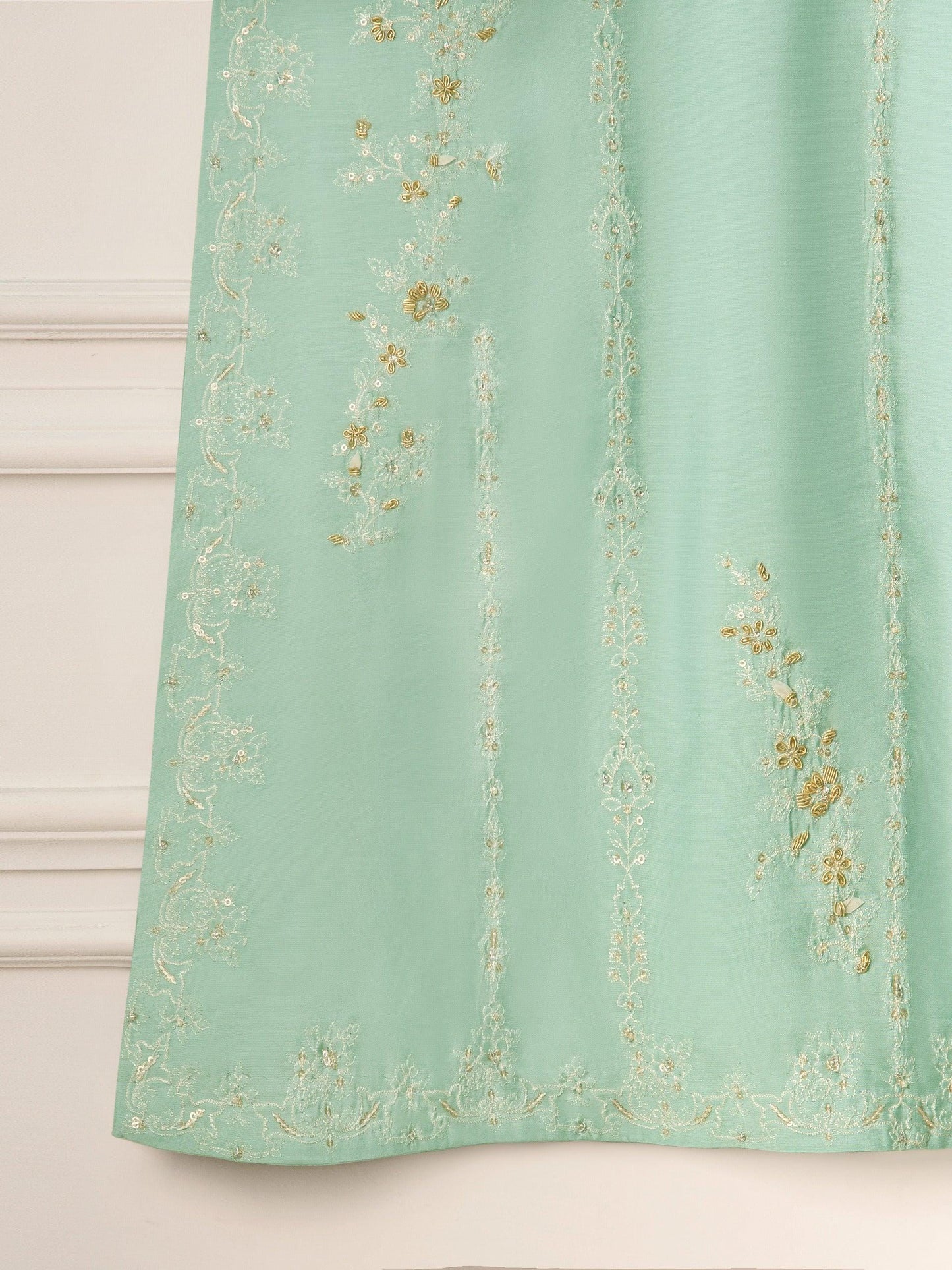 Aghanoor 3 Piece -  Pure Khaddi Silk Embroidered Suit - Ferozi (Size - Medium)