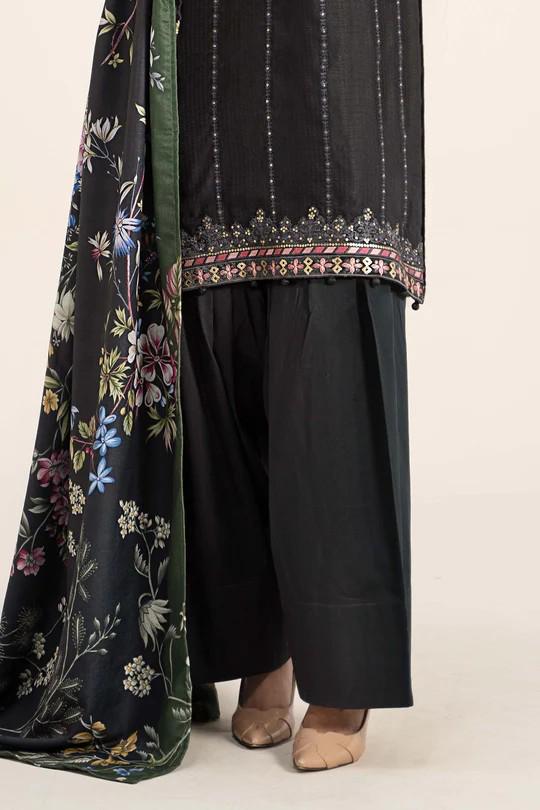 Maria.B - Farshi Shalwar Suit - 3 Piece Embroidered Linen Suit  (Medium, Large) - Black