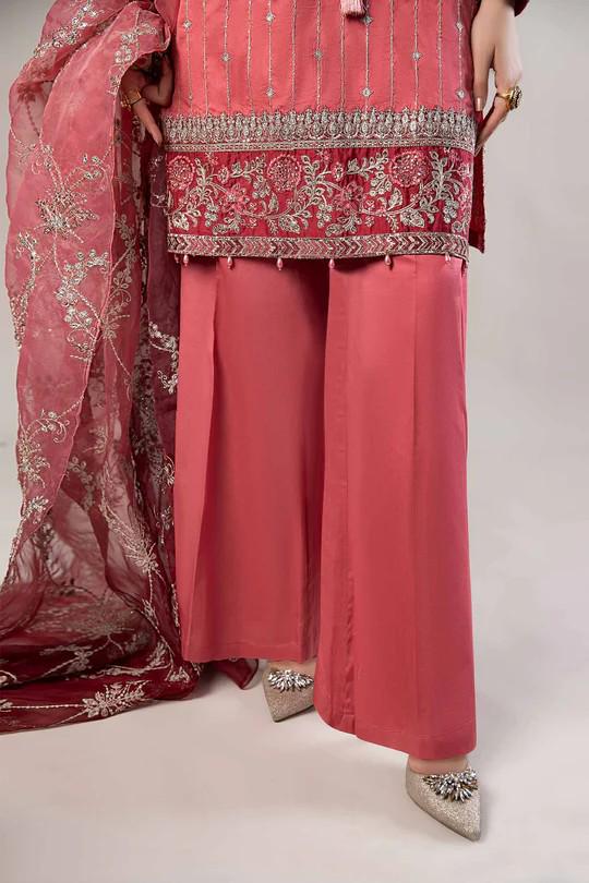 Maria.B - 3 Piece Embroidered Satin Suit  (Large) - Organza Dupatta