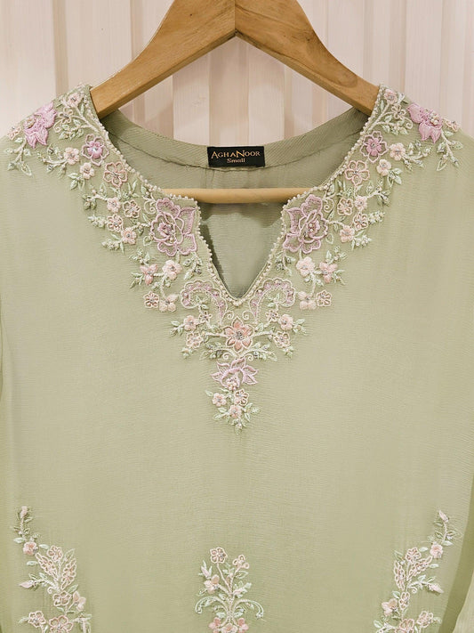Agha Noor  2 Piece - Pure Chiffon Embroidered Suit - Chest 42"