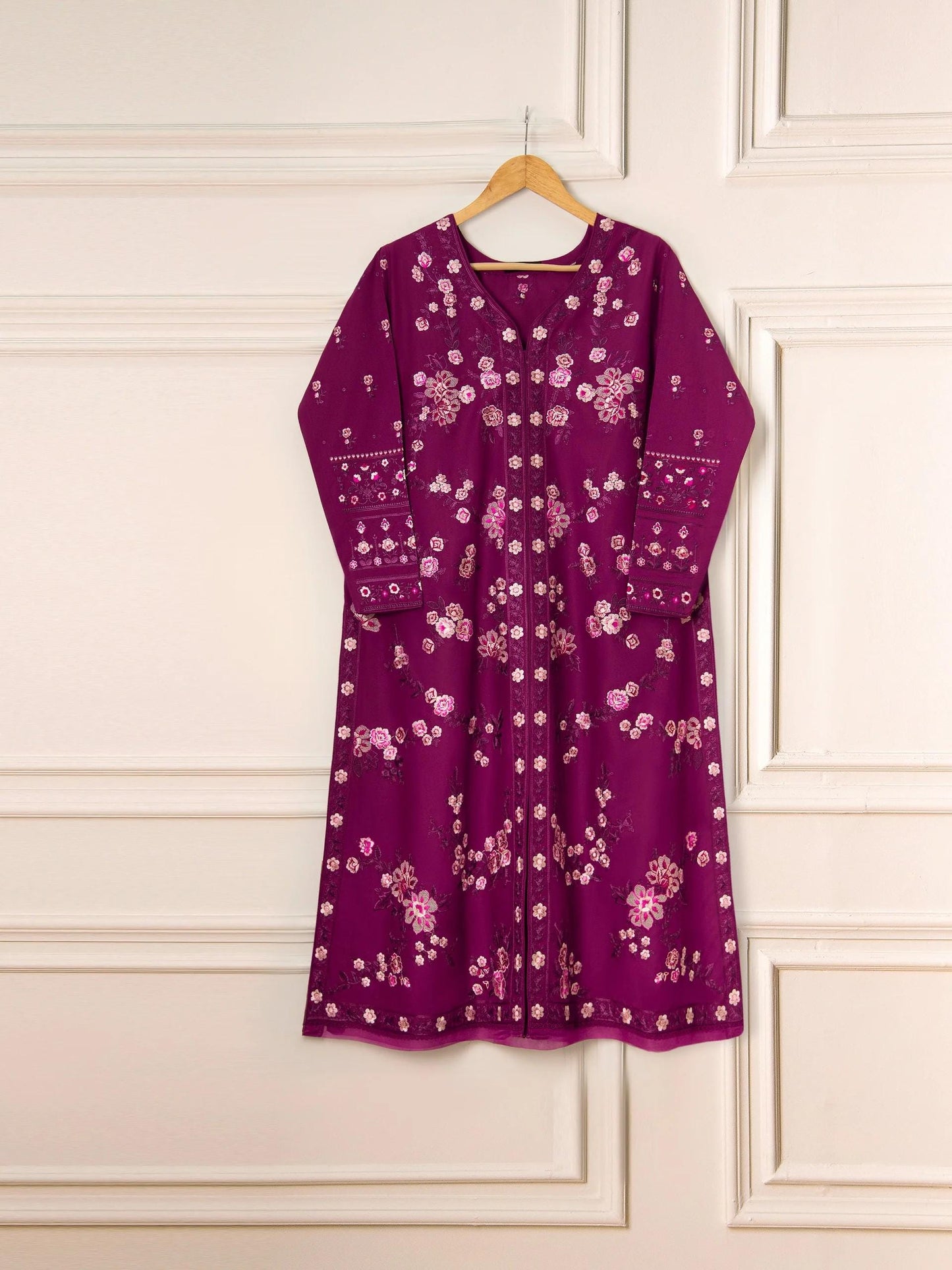 Aghanoor 3 Piece Pure Embroidered Lawn Suit - Magenta