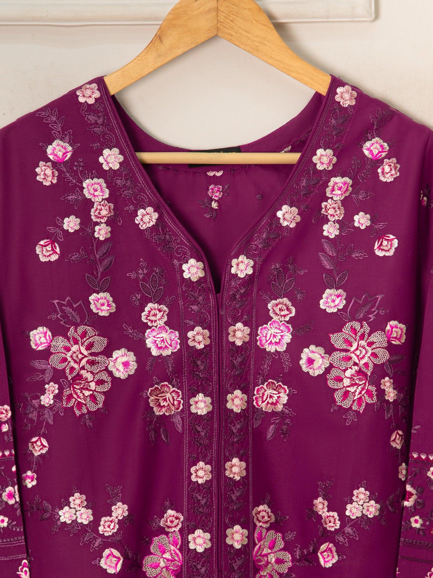 Aghanoor 3 Piece Pure Embroidered Lawn Suit - Magenta