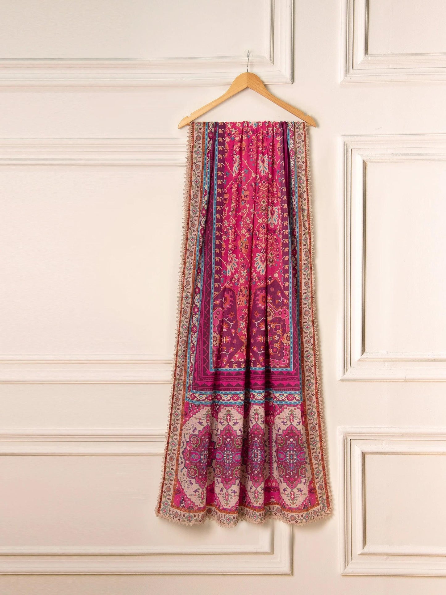 Aghanoor 3 Piece Pure Embroidered Lawn Suit - Magenta