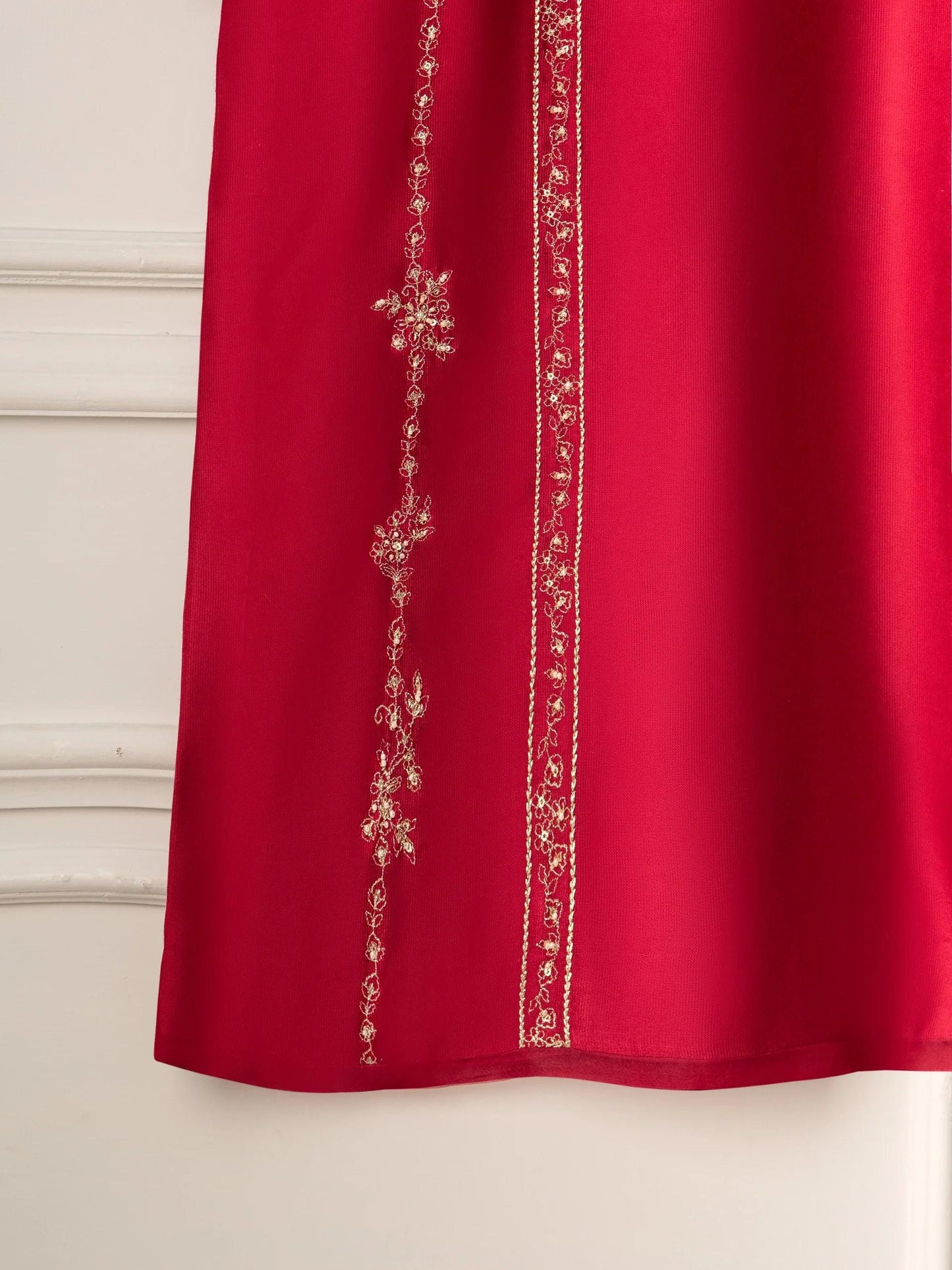 Agha noor 2 piece - Pure Silk Net Embroidered Suit - Maroon (Large) - Raw Silk  Pants