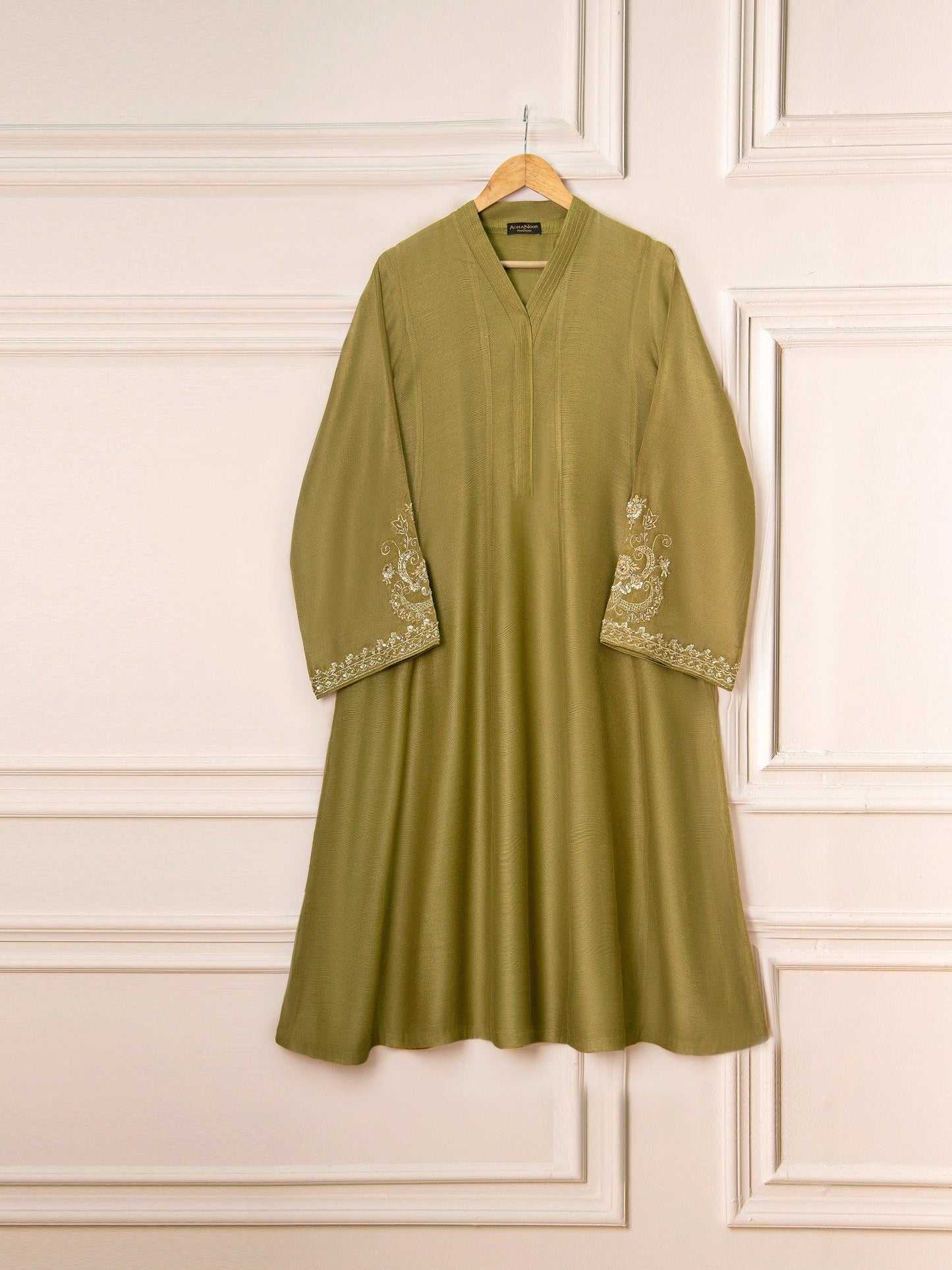 Agha noor 3 Piece Pure Cotton Net Embroidered Suit (Size Large, Medium) - Green