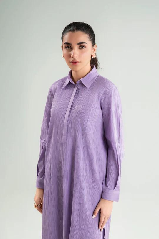 Maria.B - 2 Pc Dyed Seersucker Suit - Lavender/ Purple