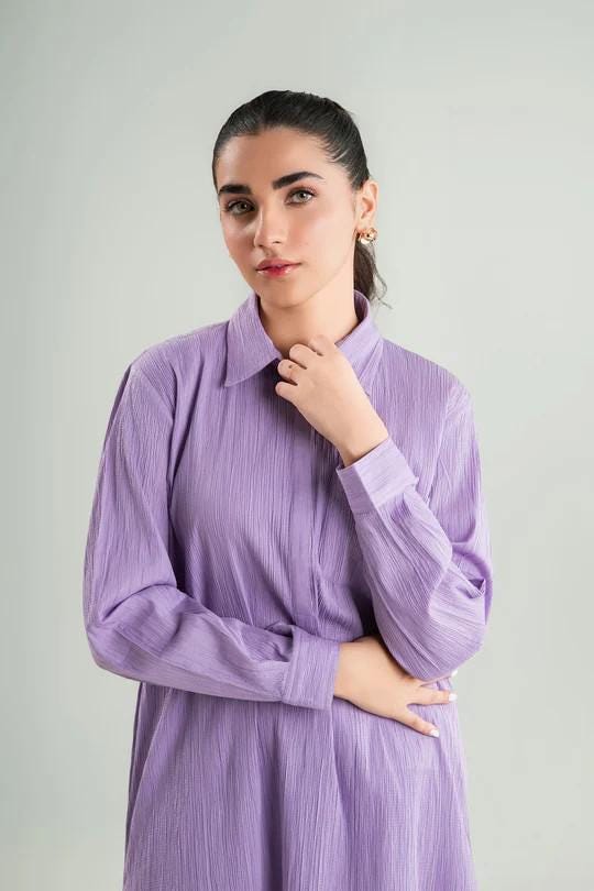 Maria.B - 2 Pc Dyed Seersucker Suit - Lavender/ Purple