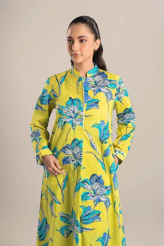 Maria.B - 2 Pc Printed Brochia Suit - Size - Large - Neon Green
