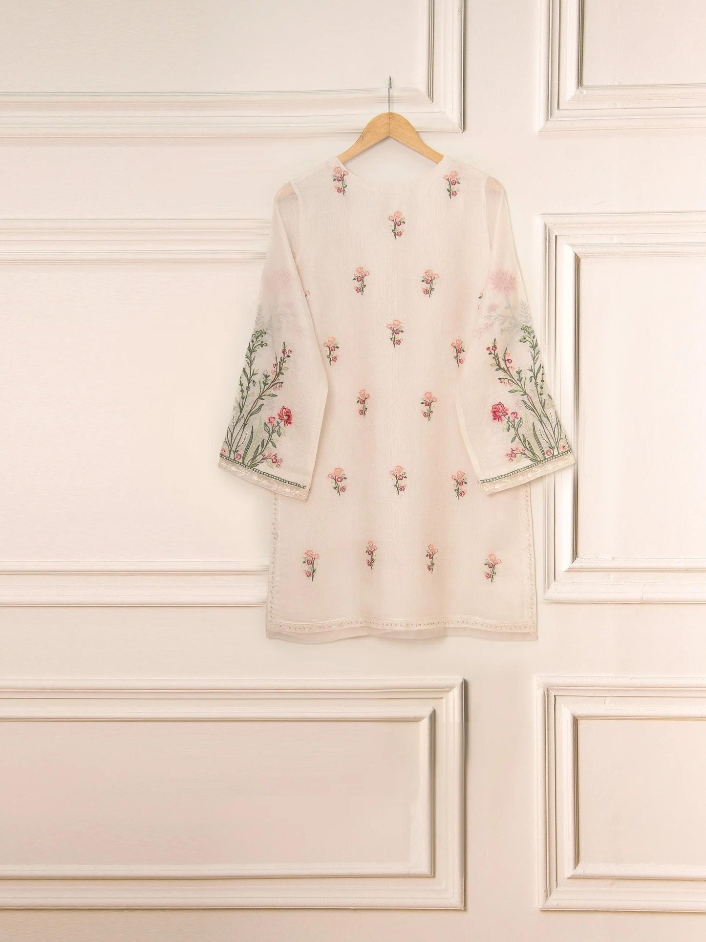 Agha Noor 2 Piece Pure Cotton Net Embroidered Suit - Off White