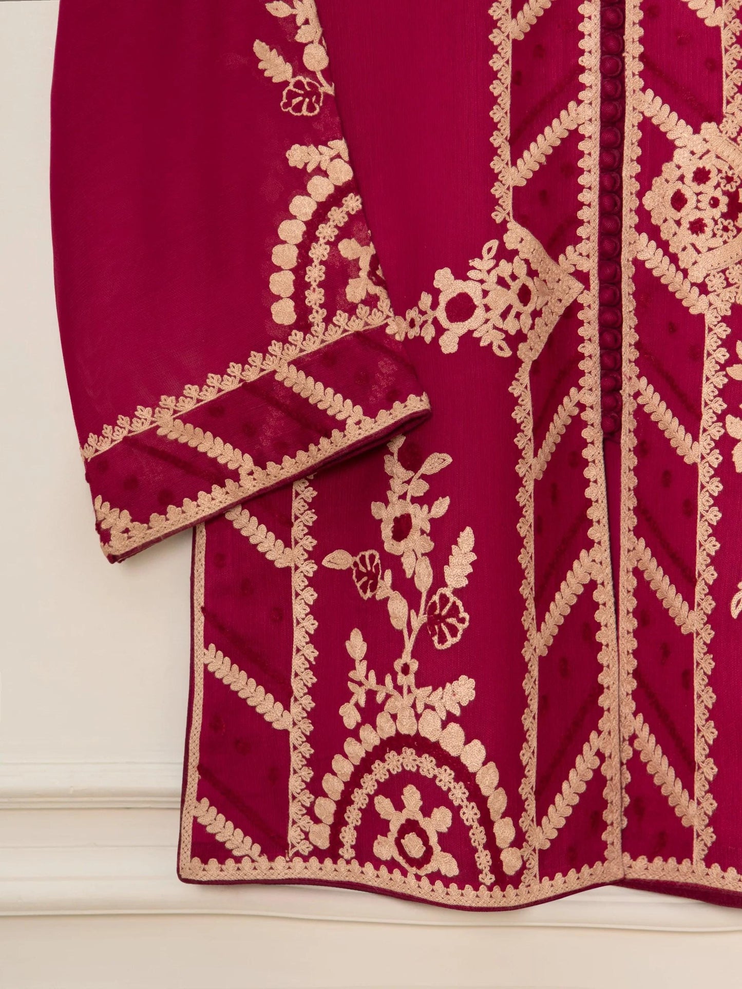 Aghanoor 3 Piece Pure Cotton Net Embroidered Suit (Size Large, Medium) - Maroon