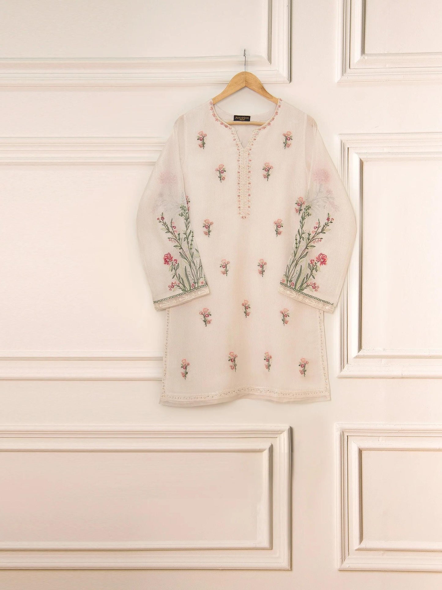 Agha Noor 2 Piece Pure Cotton Net Embroidered Suit - Off White