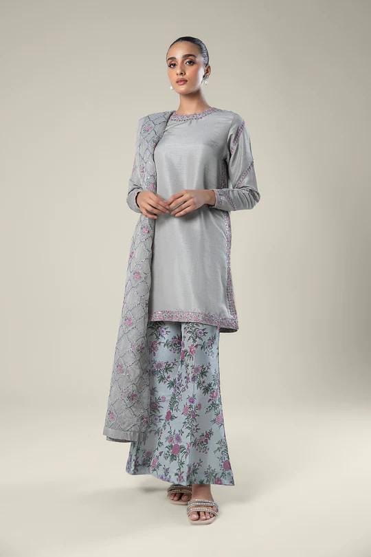 Maria.B - 3 Piece  - Size XL Embroidered Raw Silk Suit
