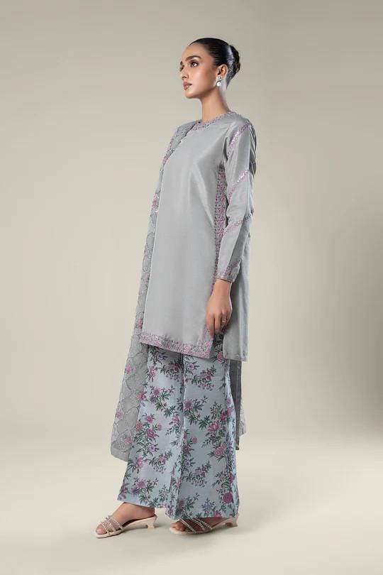 Maria.B - 3 Piece  - Size XL Embroidered Raw Silk Suit