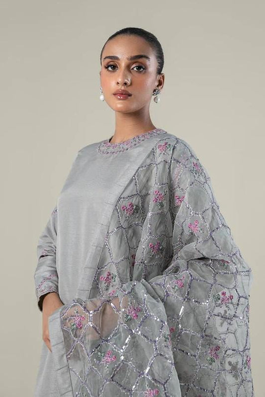 Maria.B - 3 Piece  - Size XL Embroidered Raw Silk Suit
