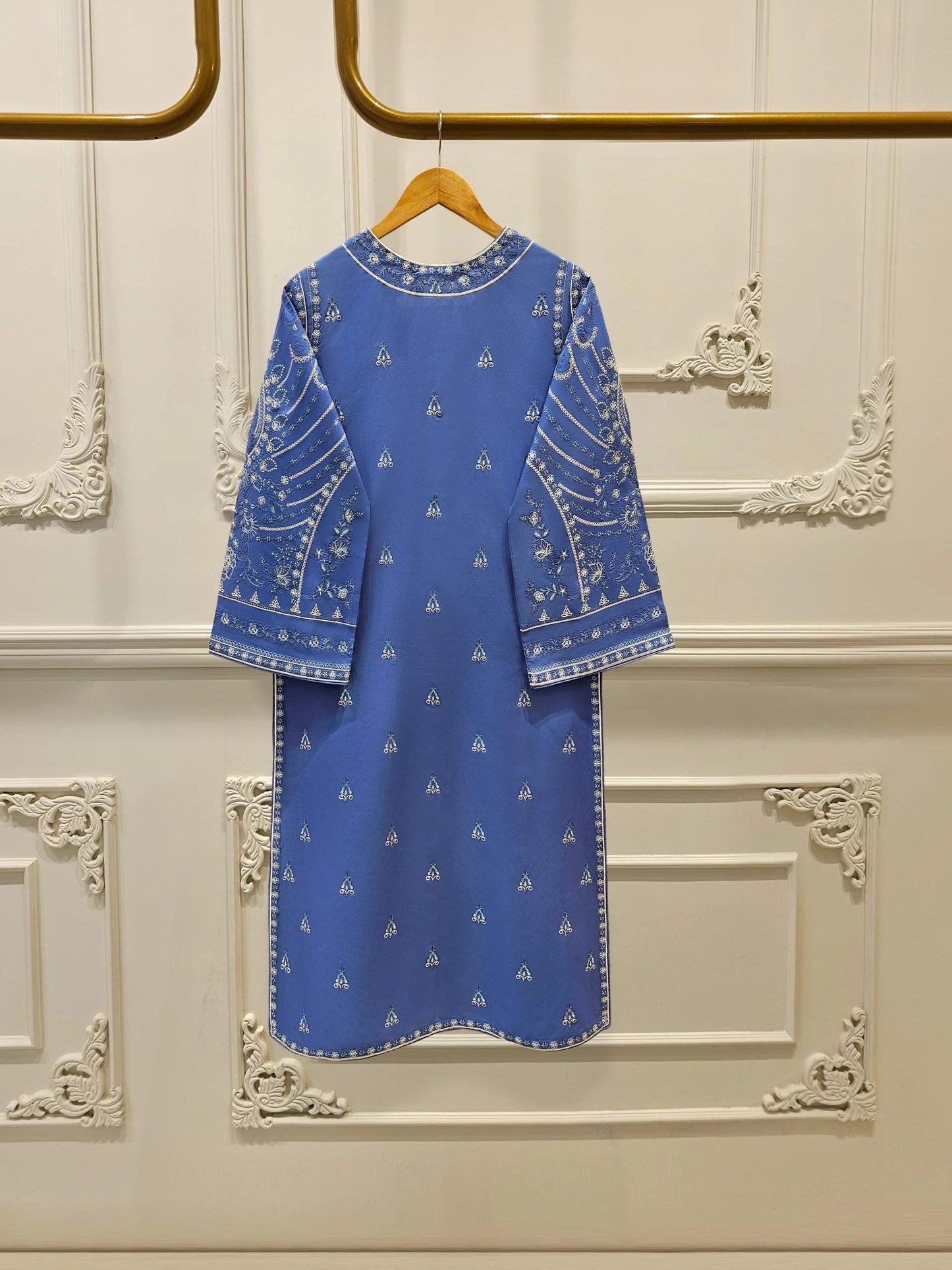 Agha Noor 2 piece - Embroidered Lawn Suit - Blue - India Pakistan Bangladesh Shalwar Kameez