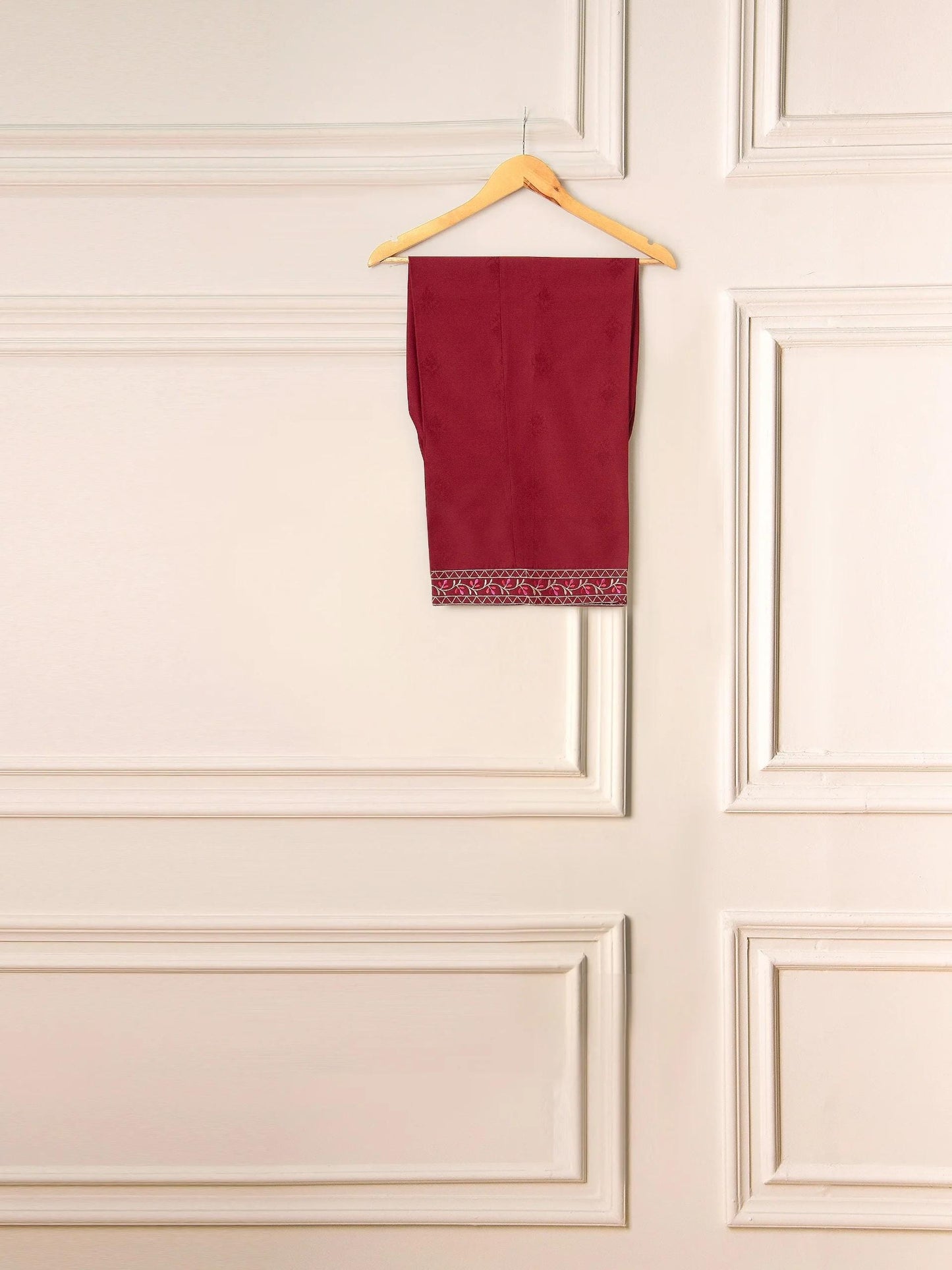 Aghanoor 2 piece - Embroidered Jacquard Suit - Maroon