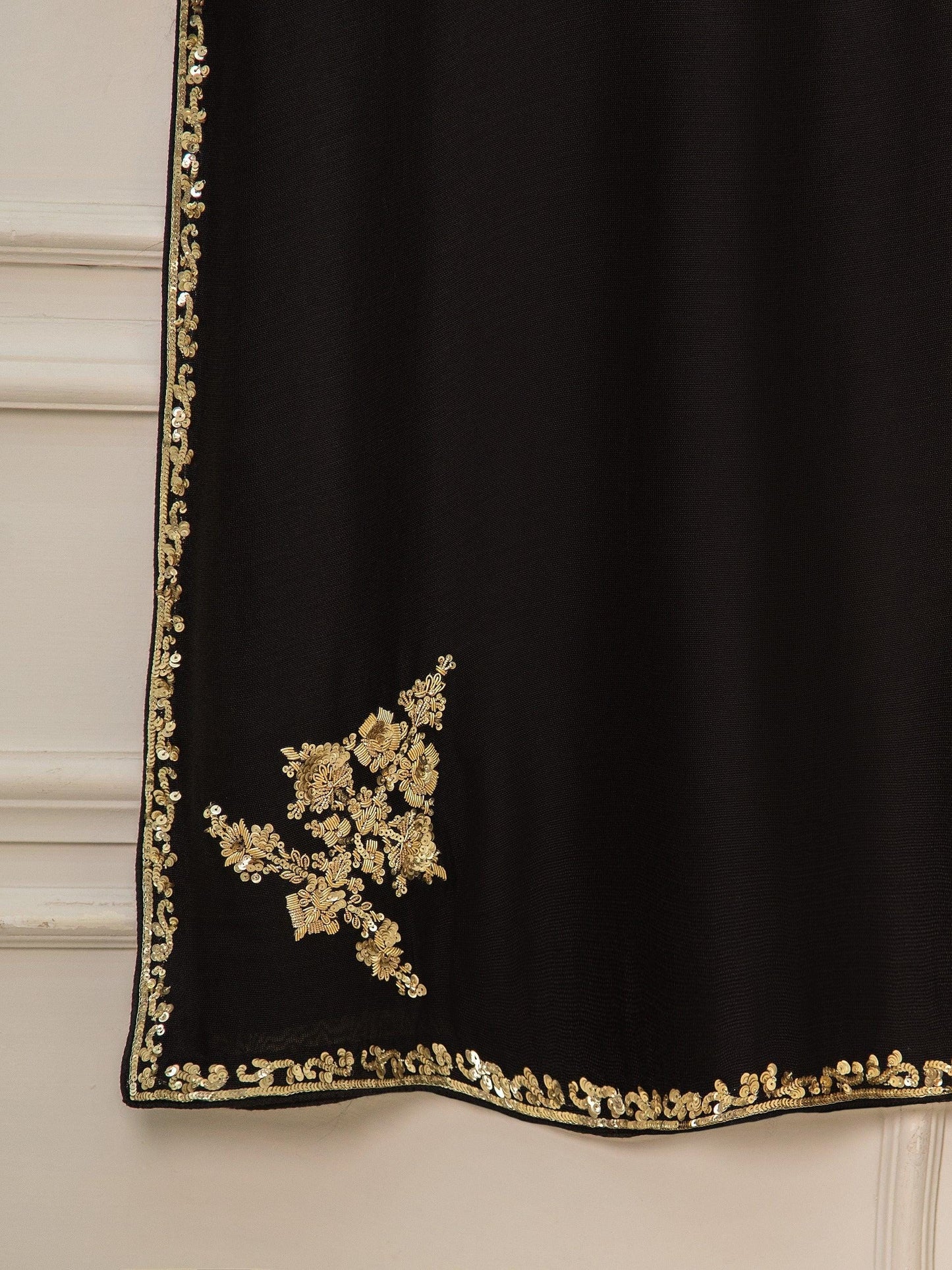 Aghanoor 3 Piece Pure Cotton Net Embroidered Suit Size - (Medium) Silk Pants Black