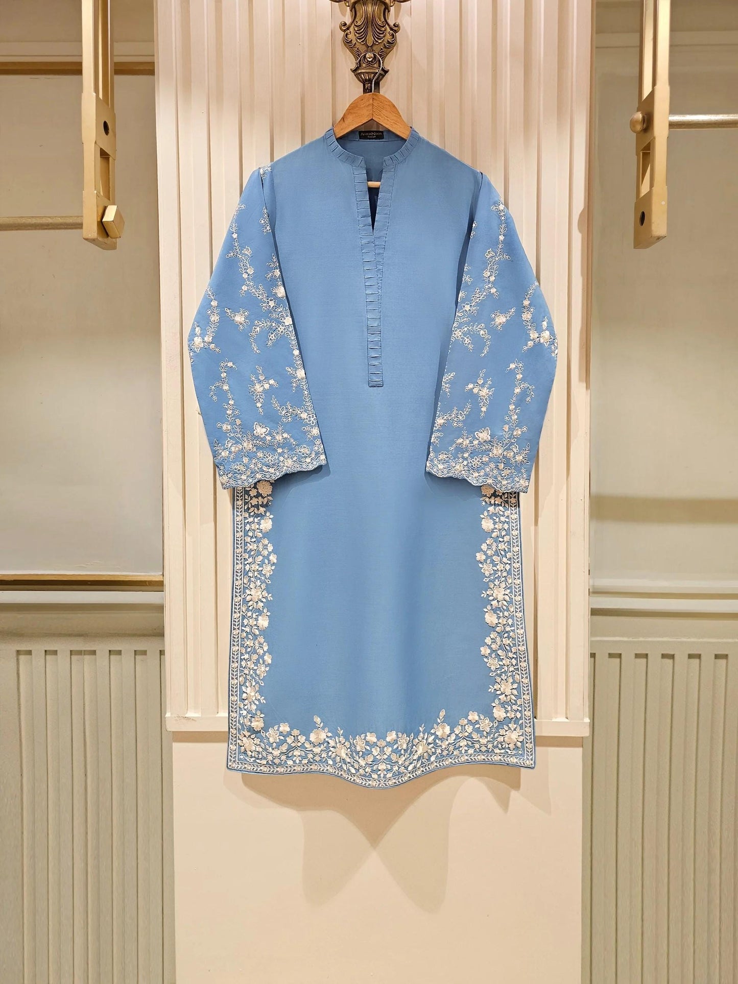 Aghanoor 2 piece - Pure Embroidered Lawn Suit - Size (Large, Medium) - Sky Blue