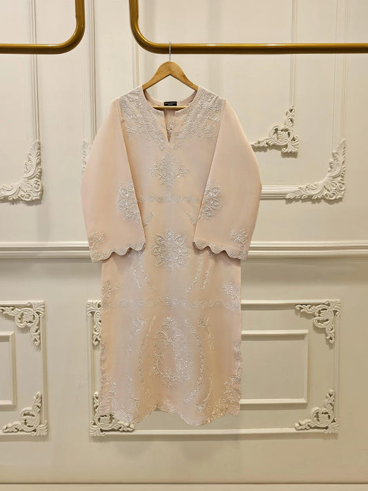 Aghanoor 2 piece - Pure Embroidered Lawn Suit - Beige - India Pakistan Bangladesh Shalwar Kameez