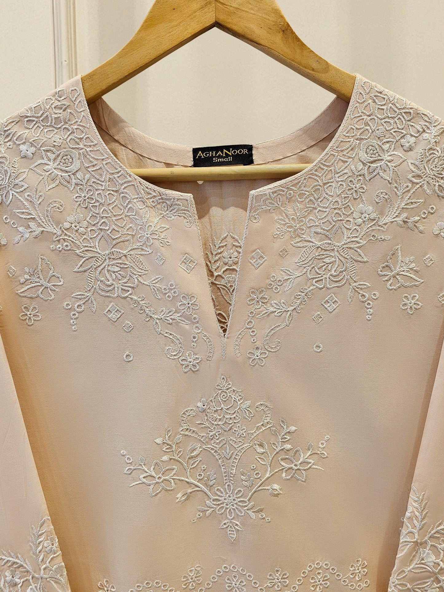 Aghanoor 2 piece - Pure Embroidered Lawn Suit - Beige - India Pakistan Bangladesh Shalwar Kameez