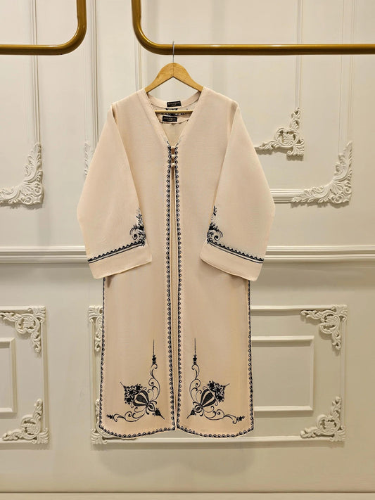 Aghanoor 3 Piece Pure Cotton Net Embroidered Suit (Size Medium, Large) - Beige