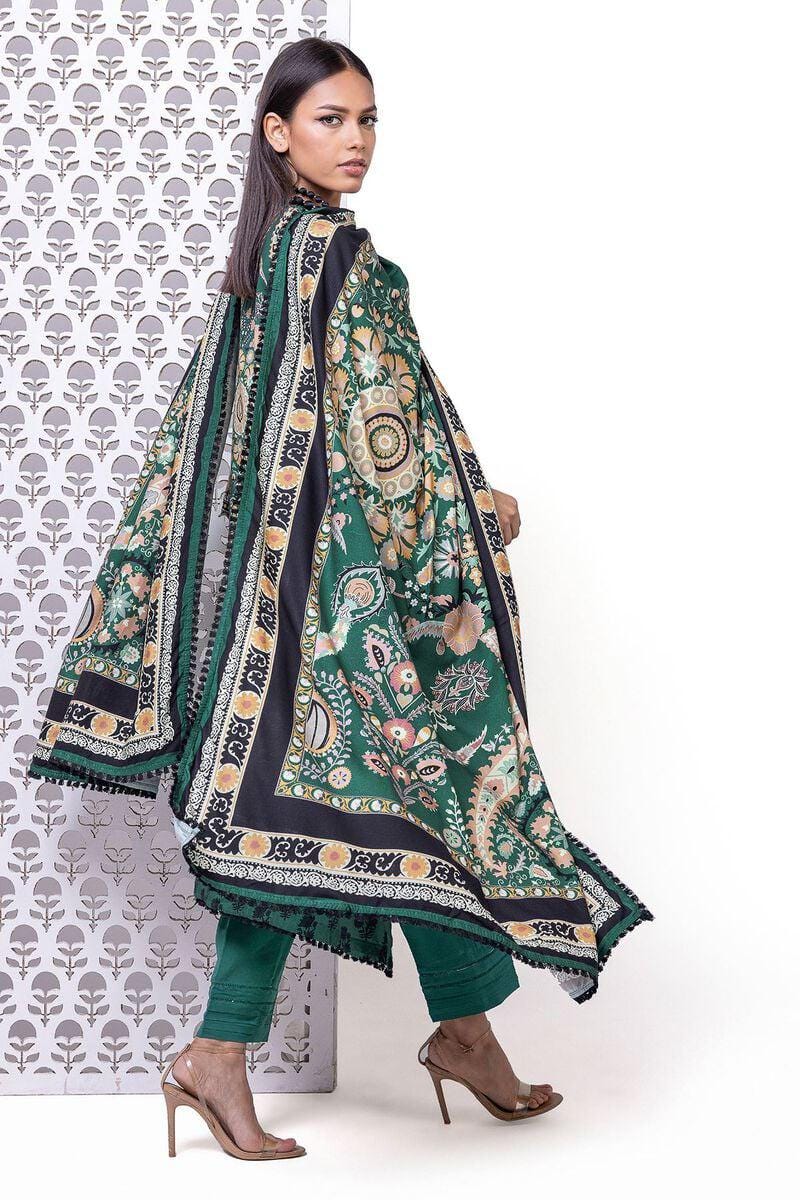 3 Piece Printed Embroidered Khaddar Suit - Size 16 - Chest Size 52"