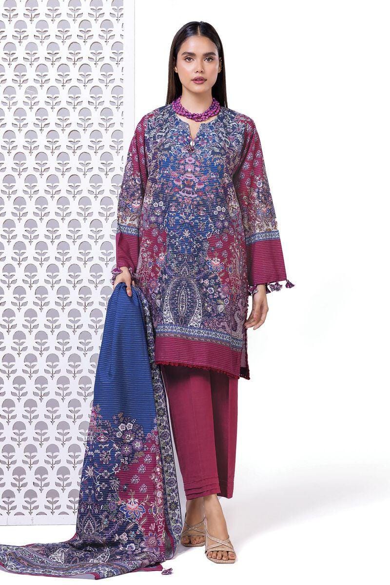 3 Piece Printed Light Khaddar Suit - Size 12, 16