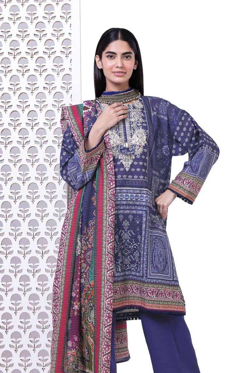 3 Piece Printed Light Khaddar (Khadi) Suit - Size 12, 14