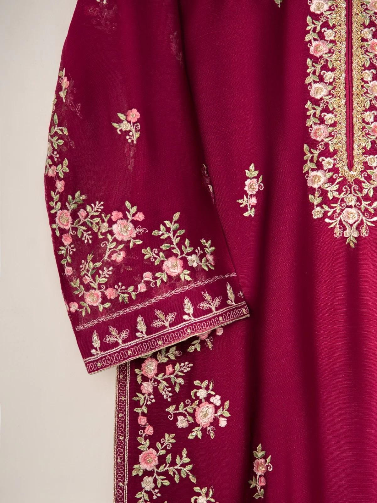 Aghanoor 2 Piece Pure Cotton Net Embroidered Suit Size (Small) Raw Silk Pants - Purple
