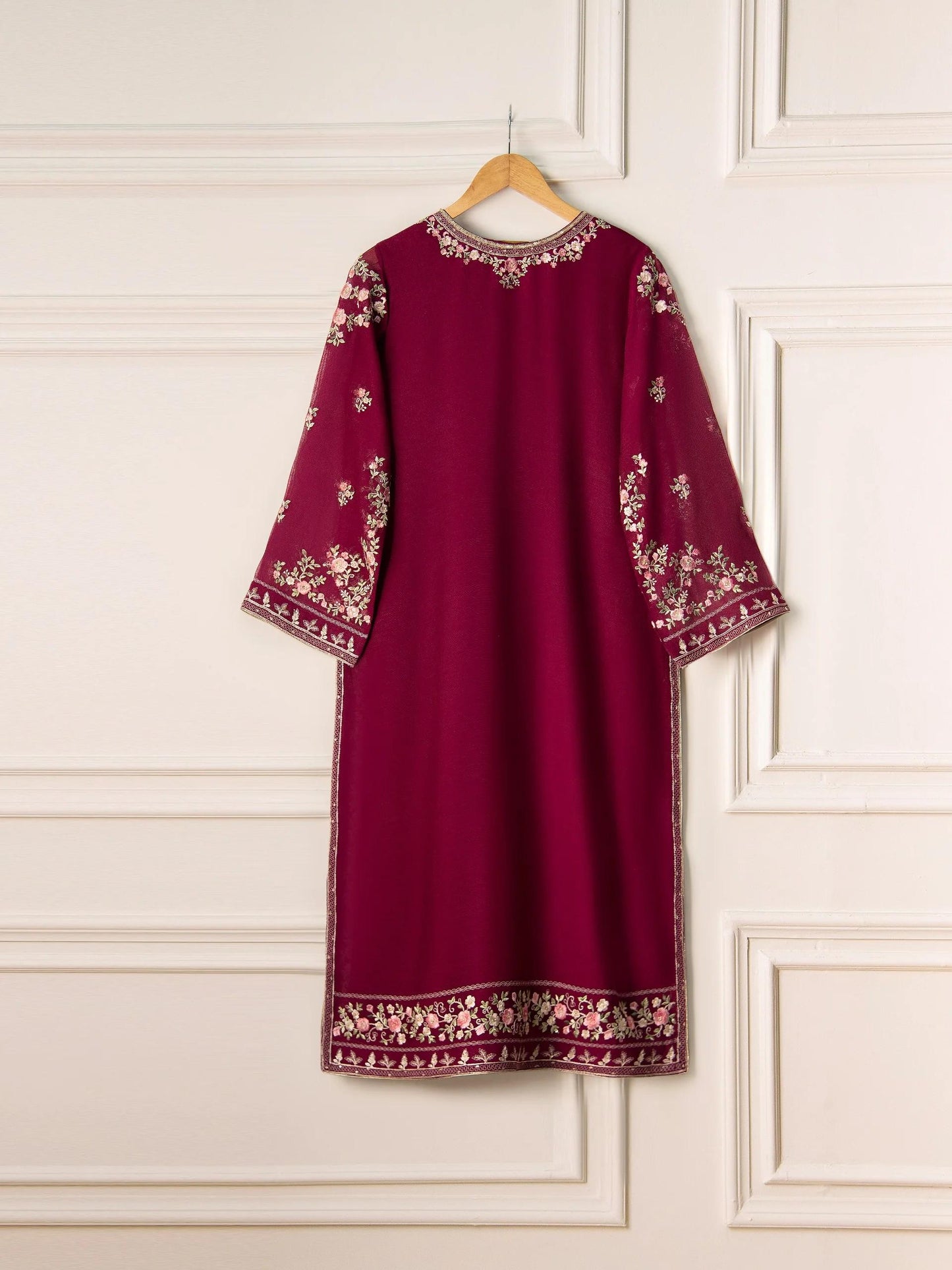 Aghanoor 2 Piece Pure Cotton Net Embroidered Suit Size (Small) Raw Silk Pants - Purple