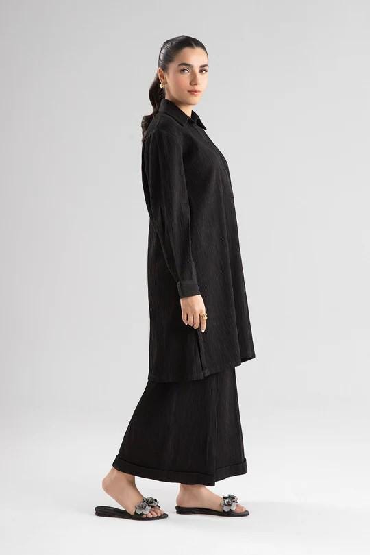 Maria.B - 2 Pc Dyed Seersucker Suit - Size - Large - Black