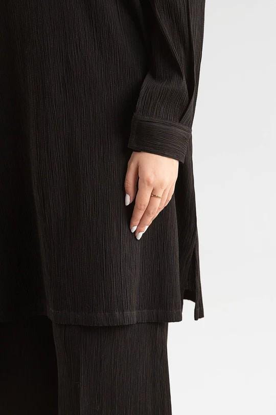 Maria.B - 2 Pc Dyed Seersucker Suit - Size - Large - Black