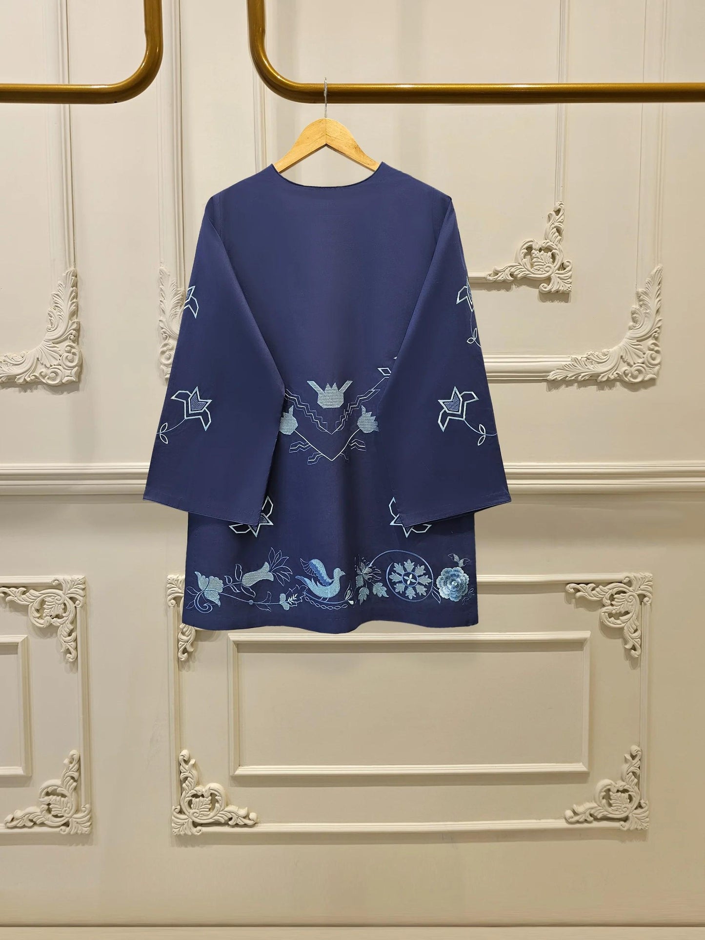 Embroidered Lawn Suit: Navy Blue Shalwar Kameez - Aghanoor 2 Piece
