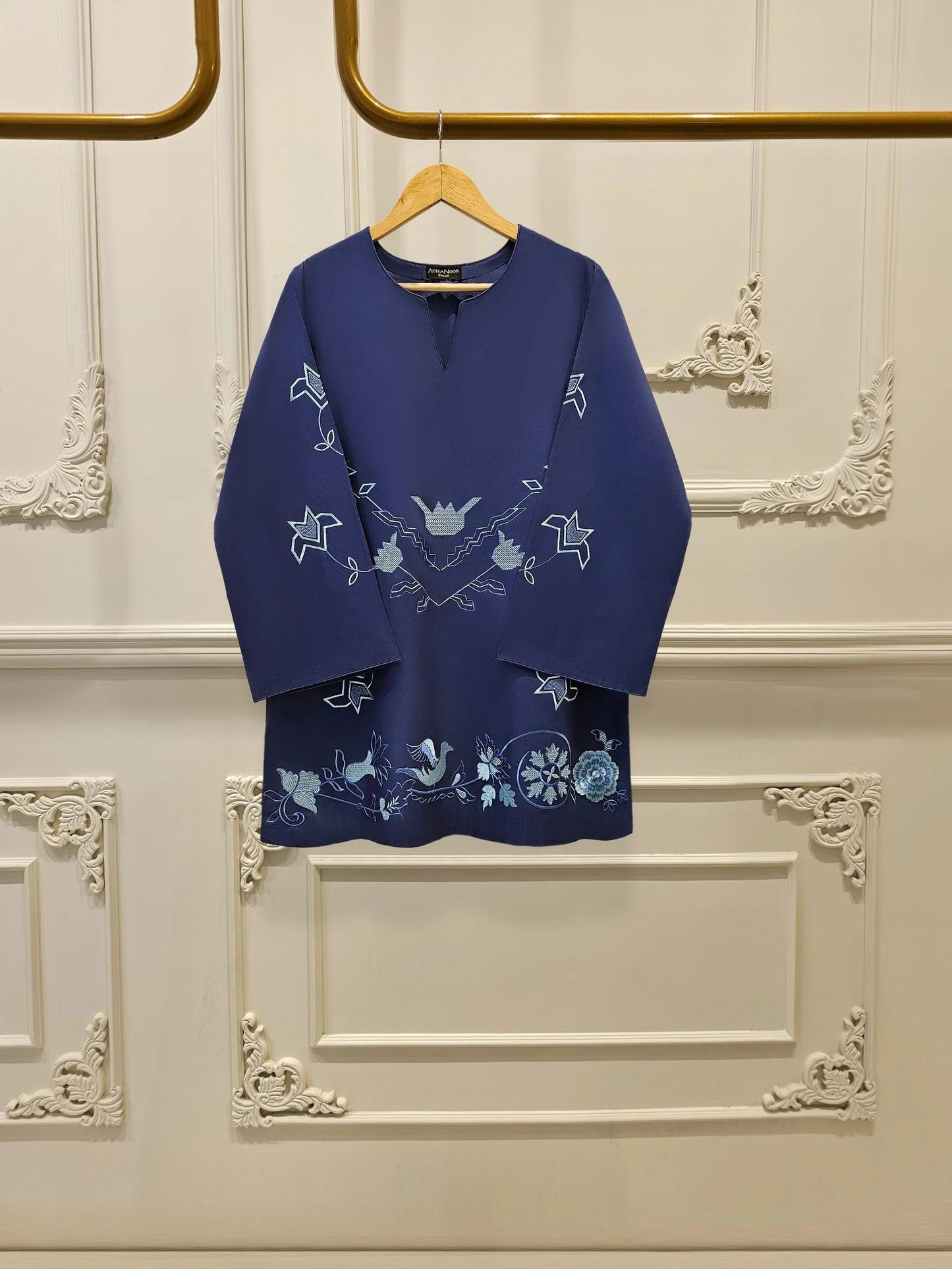 Embroidered Lawn Suit: Navy Blue Shalwar Kameez - Aghanoor 2 Piece